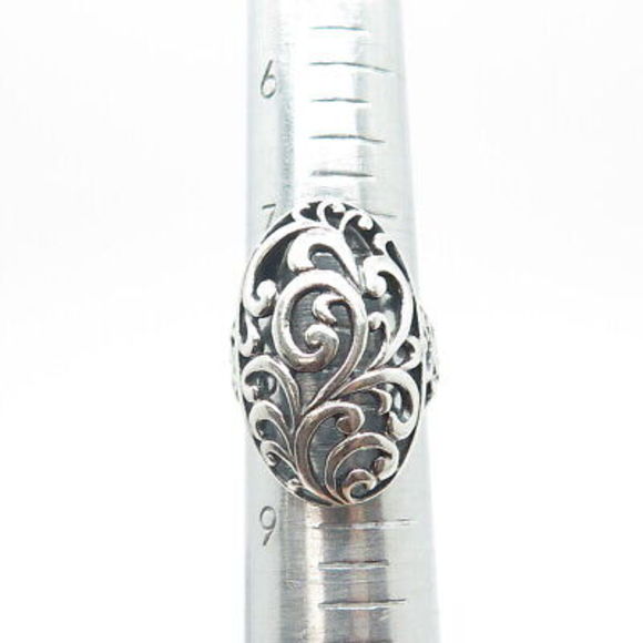 925 Sterling Silver Vintage Floral Swirl Dome Ring Size 8 - Picture 9 of 9